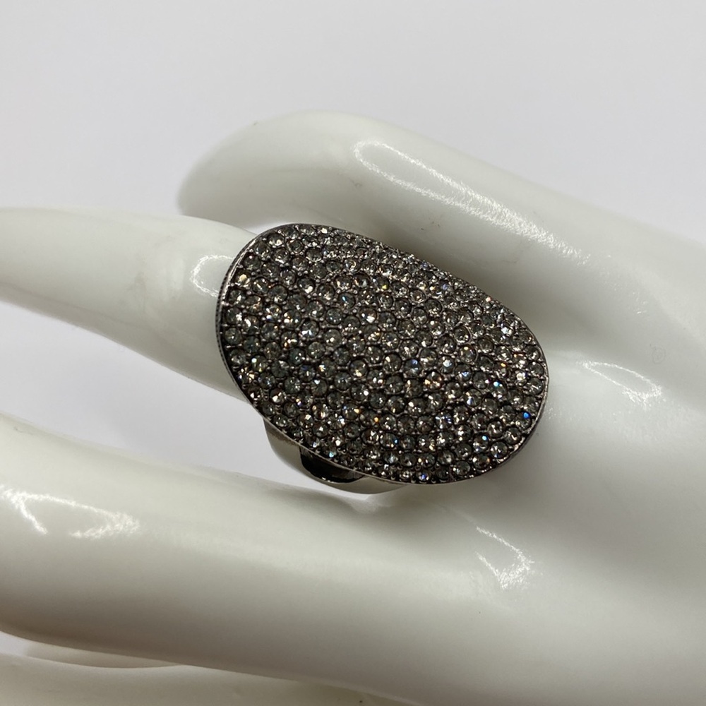Nadri Gunmetal Large Oval Crystal Ring Size 7 - Picture 2 of 14